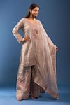 Buy_Samyukta Singhania_Gray Embroidery V-neck Grey Kurta Palazzo Set _Online_at_Aza_Fashions