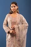 Samyukta Singhania_Gray Embroidery V-neck Grey Kurta Palazzo Set _at_Aza_Fashions