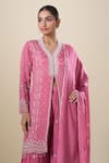 Samyukta Singhania_Pink Sequins, Embroidery V-neck Kurta Sharara Set _Online_at_Aza_Fashions