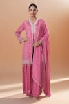 Buy_Samyukta Singhania_Pink Sequins, Embroidery V-neck Kurta Sharara Set _at_Aza_Fashions