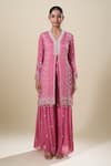 Buy_Samyukta Singhania_Pink Sequins, Embroidery V-neck Kurta Sharara Set _Online_at_Aza_Fashions