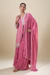 Shop_Samyukta Singhania_Pink Sequins, Embroidery V-neck Kurta Sharara Set _Online_at_Aza_Fashions
