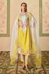 Buy_Chandrima_Ivory Silk Organza Yellow And Color Block Dupatta _at_Aza_Fashions