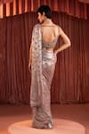 Akara_Pink Georgette Sequins Square Neck Metallic Foil Pre-draped Saree With Blouse _Online_at_Aza_Fashions