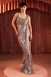 Buy_Akara_Pink Georgette Sequins Square Neck Metallic Foil Pre-draped Saree With Blouse _at_Aza_Fashions