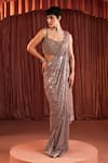 Buy_Akara_Pink Georgette Sequins Square Neck Metallic Foil Pre-draped Saree With Blouse _Online_at_Aza_Fashions