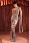 Shop_Akara_Pink Georgette Sequins Square Neck Metallic Foil Pre-draped Saree With Blouse _Online_at_Aza_Fashions