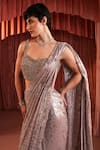 Akara_Pink Georgette Sequins Square Neck Metallic Foil Pre-draped Saree With Blouse _at_Aza_Fashions