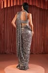 Akara_Gray Georgette Sequins, Embroidery Round Metallic Foil Grey Pre-draped Saree Set _Online_at_Aza_Fashions