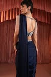 Akara_Blue Satin Embroidery, Sequins, Beads Square Midnight Pre-draped Saree And Blouse _Online_at_Aza_Fashions