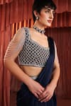 Buy_Akara_Blue Satin Embroidery, Sequins, Beads Square Midnight Pre-draped Saree And Blouse _Online_at_Aza_Fashions