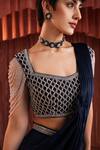 Shop_Akara_Blue Satin Embroidery, Sequins, Beads Square Midnight Pre-draped Saree And Blouse _Online_at_Aza_Fashions