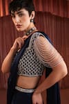Buy_Akara_Blue Satin Embroidery, Sequins, Beads Square Midnight Pre-draped Saree And Blouse 