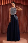 Buy_Akara_Blue Georgette Beads Round Neck Midnight Embellished Top And Skirt Set _at_Aza_Fashions