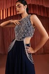 Buy_Akara_Blue Georgette Beads Round Neck Midnight Embellished Top And Skirt Set _Online_at_Aza_Fashions