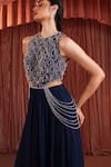 Buy_Akara_Blue Georgette Beads Round Neck Midnight Embellished Top And Skirt Set 