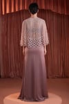 Akara_Purple Satin Beads Sweetheart , Open Organza Cape And Skirt Set _Online_at_Aza_Fashions