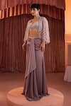 Shop_Akara_Purple Satin Beads Sweetheart , Open Organza Cape And Skirt Set _Online_at_Aza_Fashions