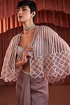 Buy_Akara_Purple Satin Beads Sweetheart , Open Organza Cape And Skirt Set 