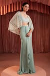 Buy_Akara_Green Satin Beads Sweetheart , Open Sea Organza Cape And Skirt Set _Online_at_Aza_Fashions