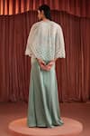 Akara_Green Satin Beads Sweetheart , Open Sea Organza Cape And Skirt Set _Online_at_Aza_Fashions