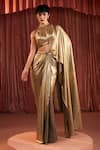 Buy_Akara_Gold Lycra, Crepe Round Neck Foil Pre-draped Saree And Blouse Set _at_Aza_Fashions