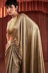 Buy_Akara_Gold Lycra, Crepe Round Neck Foil Pre-draped Saree And Blouse Set 