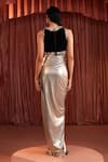 Akara_Black Crepe, Lycra Beads, Sequins Round Neck Gold Draped Skirt And Blouse Set _Online_at_Aza_Fashions