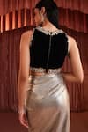 Buy_Akara_Black Crepe, Lycra Beads, Sequins Round Neck Gold Draped Skirt And Blouse Set 