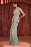Buy_Akara_Green Satin Beads V-neck Sage Embroidered Jacket And Skirt Set _Online_at_Aza_Fashions