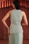 Akara_Green Satin Beads V-neck Sage Embroidered Jacket And Skirt Set _at_Aza_Fashions