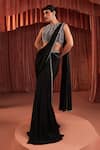 Buy_Akara_Black Satin Sequins, Beads Crew Neck Pre-draped Saree And Blouse Set _Online_at_Aza_Fashions