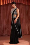 Akara_Black Satin Sequins, Beads Crew Neck Pre-draped Saree And Blouse Set _at_Aza_Fashions