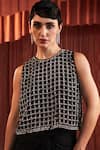 Buy_Akara_Black Satin Sequins, Beads Round Neck Draped Skirt And Blouse Set 