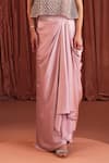 Shop_Akara_Silver Satin Round Neck Designer Pink Blouse And Draped Skirt Set _Online_at_Aza_Fashions