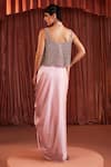 Akara_Silver Satin Round Neck Designer Pink Blouse And Draped Skirt Set _Online_at_Aza_Fashions