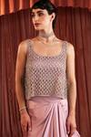 Akara_Silver Satin Round Neck Designer Pink Blouse And Draped Skirt Set _at_Aza_Fashions