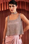 Buy_Akara_Silver Satin Round Neck Designer Pink Blouse And Draped Skirt Set 