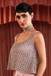 Shop_Akara_Silver Satin Round Neck Designer Pink Blouse And Draped Skirt Set 