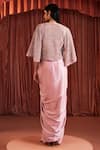 Akara_Pink Satin Embroidery Square , Open Cape And Draped Skirt Set _Online_at_Aza_Fashions