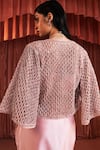 Shop_Akara_Pink Satin Embroidery Square , Open Cape And Draped Skirt Set 