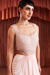 Akara_Pink Georgette Beads Square Neck Baby Designer Top And Skirt Set _at_Aza_Fashions