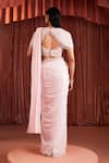 Akara_Pink Georgette Embroidery, Beads Square Neck Baby Pre-draped Saree And Blouse Set _Online_at_Aza_Fashions