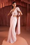 Buy_Akara_Pink Georgette Embroidery, Beads Square Neck Baby Pre-draped Saree And Blouse Set _Online_at_Aza_Fashions