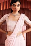 Shop_Akara_Pink Georgette Embroidery, Beads Square Neck Baby Pre-draped Saree And Blouse Set _Online_at_Aza_Fashions