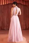 Akara_Pink Georgette Beads Round Neck Blush Blouse And Skirt Set _Online_at_Aza_Fashions