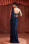Akara_Blue Satin Sequins, Beads Halter Neck Midnight Pre-draped Saree Set _Online_at_Aza_Fashions