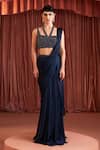Buy_Akara_Blue Satin Sequins, Beads Halter Neck Midnight Pre-draped Saree Set _Online_at_Aza_Fashions