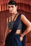 Shop_Akara_Blue Satin Sequins, Beads Halter Neck Midnight Pre-draped Saree Set _Online_at_Aza_Fashions