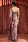 Akara_Purple Satin Beads Halter Neck Wave Pre-draped Saree Set _Online_at_Aza_Fashions